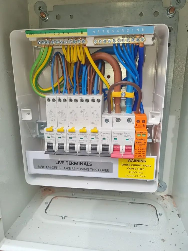 New consumer unit installed as part of a full rewire in Solihull