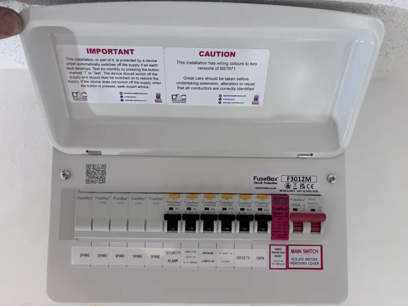 New consumer unit installed by DGC Electrical in Solihull