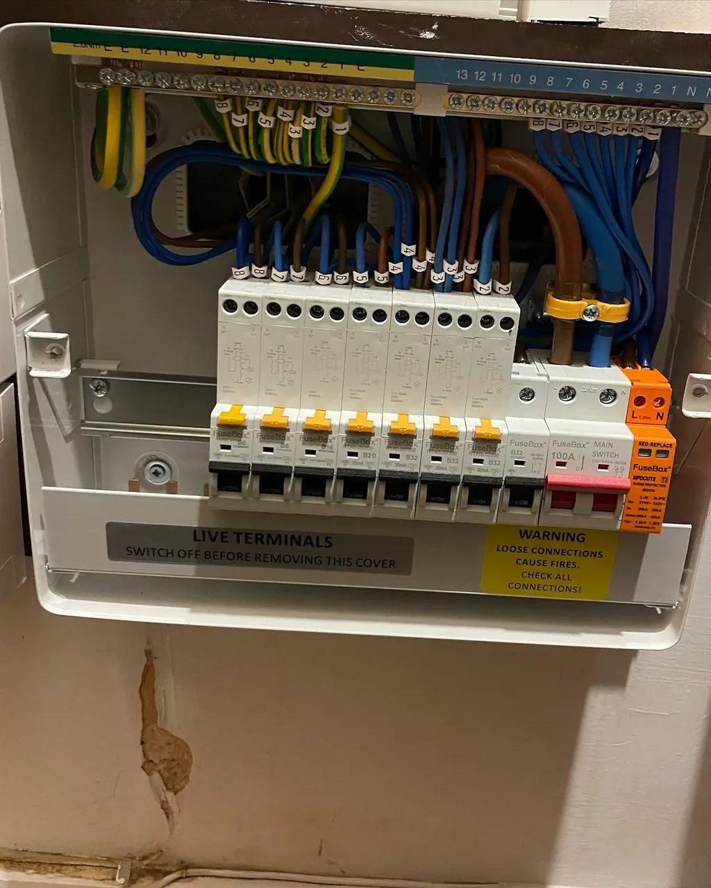 Consumer unit wired and ready for testing in Solihull