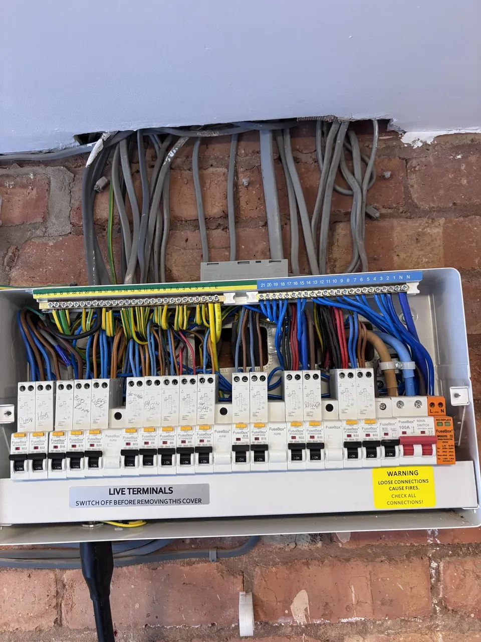 New consumer unit and circuits installed during a rewire in Solihull