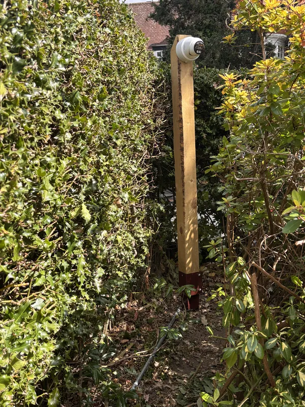 An HD CCTV camera on a purpose-made post covering the garden