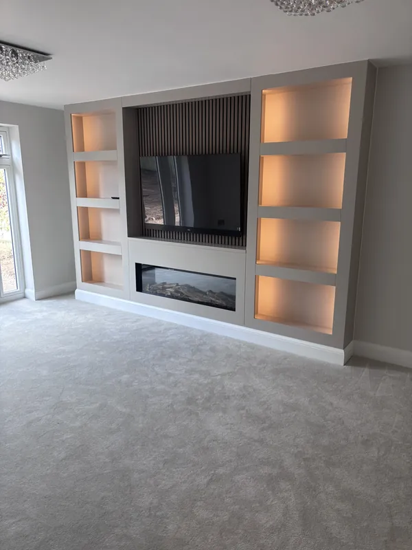 A feature media wall with concealed LED lighting